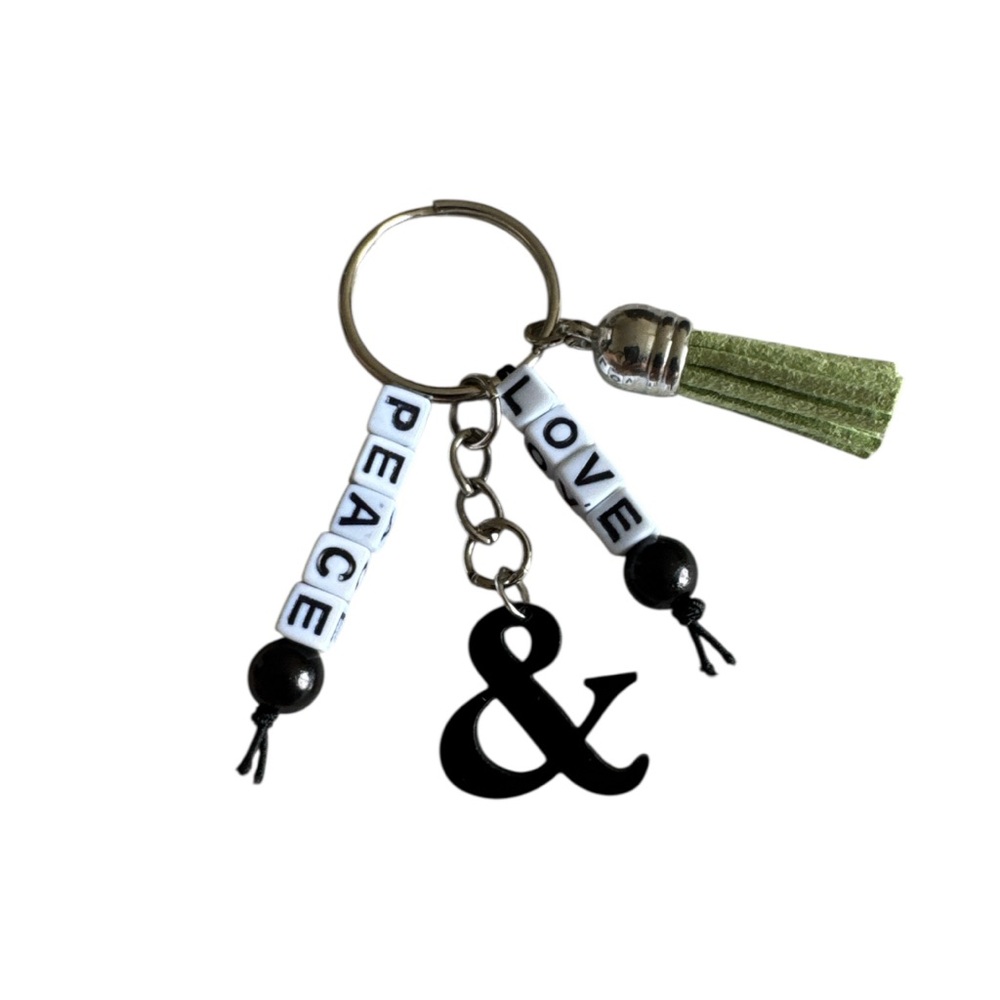 3 FOR $10 HANDCRAFTED Peace & Love Keychain with Green Tassel